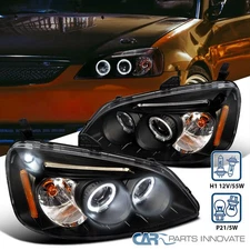 Fits 2001-2003 Honda Civic 2/4Dr LED Halo Black Projector Headlights Lamps 01-03