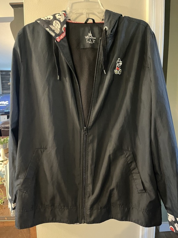 Disney Parks Mickey Mouse Black Zip Up Hooded Windbreaker Jacket Womens Large
