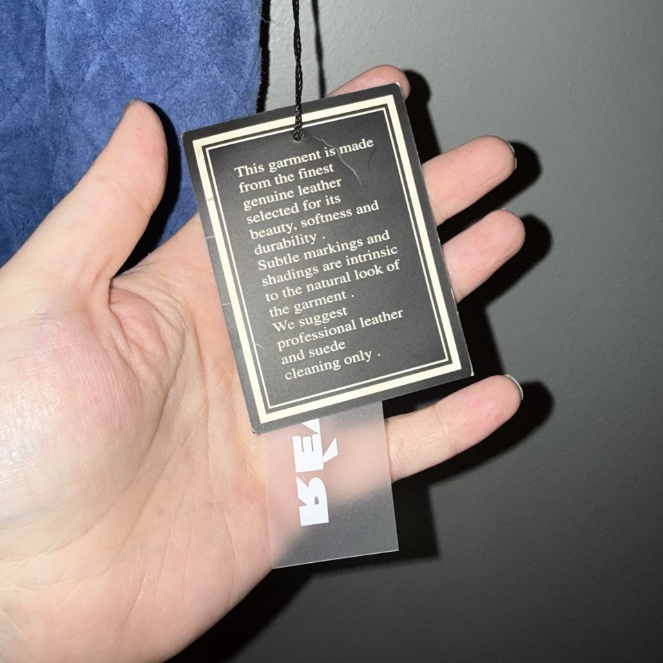 Vtg Revue Vest Genuine Leather Quilted Metal Zip Equestrian Blue Sz 8 - Image 4 of 4