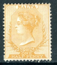 Malta 1875 British QV ½p Dull Orange CCC Scott #3e Mint G975 ⭐⭐⭐⭐⭐⭐