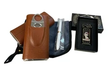 Cigar case Cedar Wood Lined Travel case Cutter humidor With Torch Lighter