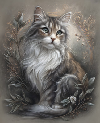 8x10 Cat With White Face & Long Hair Art Print Wall Decor - 604618699