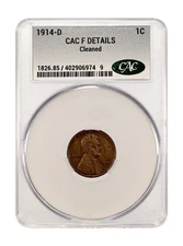 1914-D 1c Lincoln Wheat Cent CACG CAC F Details Cleaned Key Date