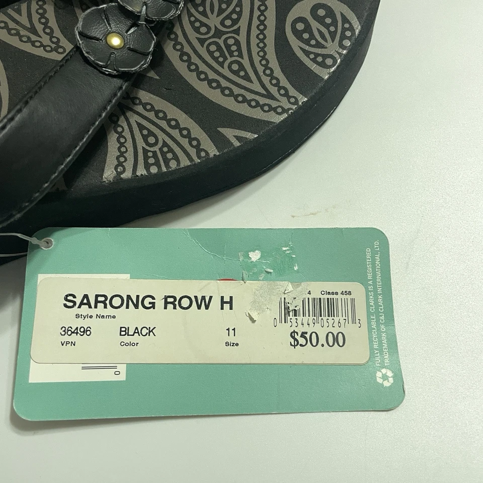 Женские босоножки Clarks 11 черные с цветочным узором на платформе на танкетке 2 дюйма шлепанцы стринги новые с ценниками - Изображение 4 из 4