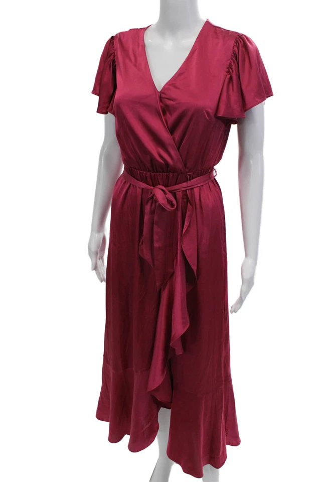 Nicole Miller Womens Short Sleeves V Neck Maxi Dress Pink Size Extra Small - Image 2 of 4