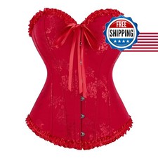 Women's Overbust Costume Corset Renaissance Victorian Halloween Red Size L