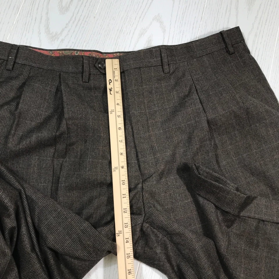Lauren Ralph Lauren Wool Trousers Pants 44x26 Brown Houndstooth Pleated Cuffed - Image 4 of 4
