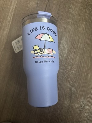 NWT.. LIFE IS GOOD. ''ENJOY THE TIDE '' COMMUTER 25 oz. STAINLESS TUMBLER IN LILAC