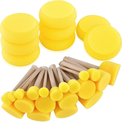 28pcs Round Sponge Brush Foam Paint Stencil Set Wooden Handle Craft Stippling