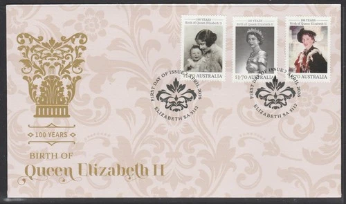 AUSTRALIA 2026 100 Years BIRTH of the QUEEN - set of 3 V F Used on FDC