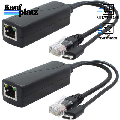 PoE-Splitter 5V 2er-Pack USB Typ C 48V auf 5V 2,4A IEEE 802.3af 10/100 Mbit/s