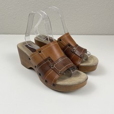 Vintage Y2K Lower East Side Leather Platform Mules Clogs Brown Womens 8.5