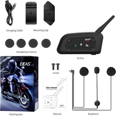 EJEAS Motorcycle Helmet Bluetooth Headset V6 Pro, 2-Way 1200M Motorbike Intercom