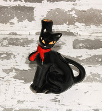 VTG 1950s Black Cat Wine Decanter Bottle Cera...