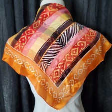 Silky Satin Scarf SYMPHONY TRIBAL Neck Purse Hair Vintage Italy 20" SQUARE