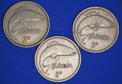 Sammlung von 3 Irish Ireland EIRE Gulden, Lachsmünzen, versch. Datierungen [33933]