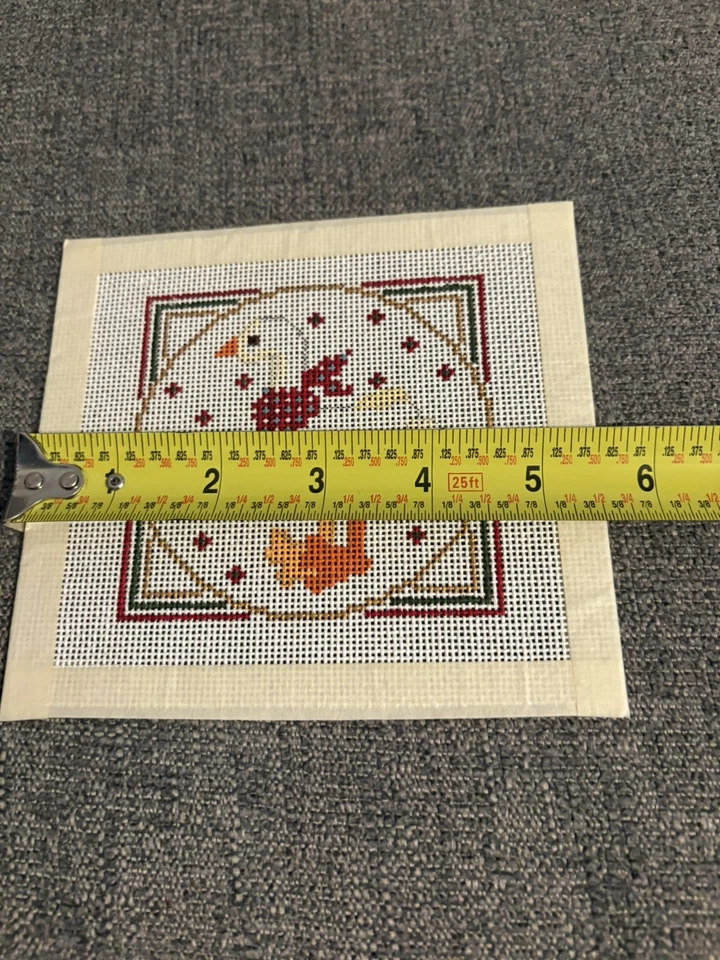 Country Duck Red Bow Hand Painted Needlepoint Canvas 18m Coaster Insert - Image 2 of 4