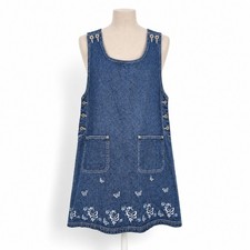 Vintage Y2K Butterfly Embroidered Denim Dress L Sleeveless Western Cottagecore