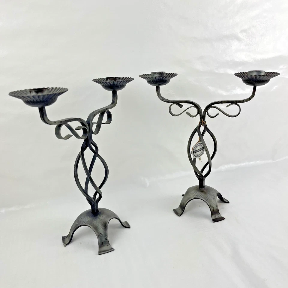 ➜PAIRE DE BOUGEOIRS/CHANDELIERS MÉTAL FER FORGÉ candélabres anciens Art nouveau - Photo 4/4