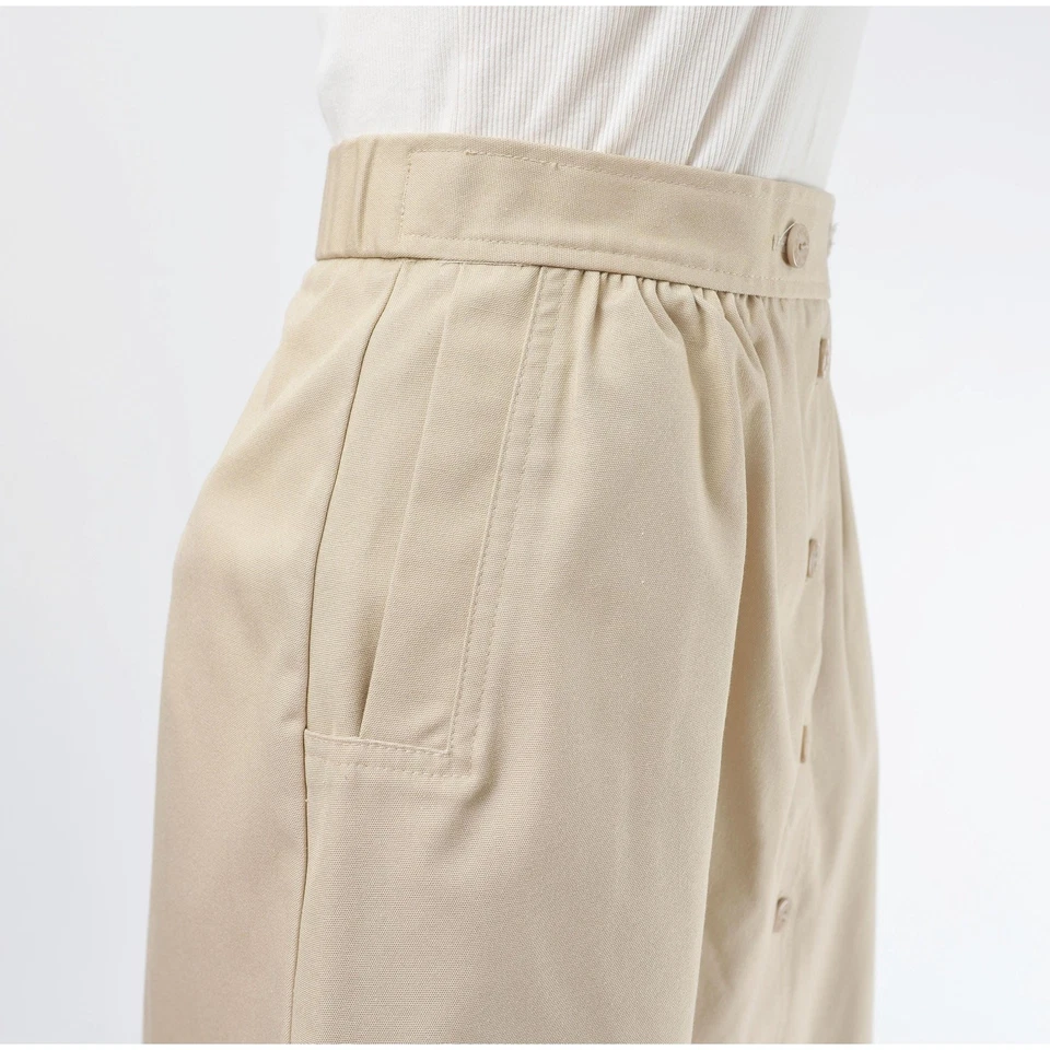 Vintage 80s Khaki A-line Button Down Front Flared Midi Skirt with Pockets M - Image 4 of 4