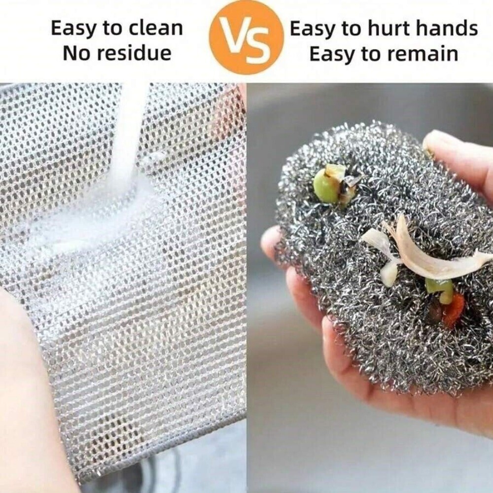 Non-Scratch Wire Dish Cloth (Pack Of 3) Multipurpose Wire Dishwashing Rugs For Wet And Dry Dish Washer Cloth Rugs Metal Wire Cleaning Cloth Scrubber