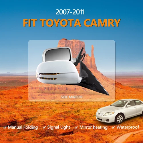 For 2007-2011 Toyota Camry Side Mirrors Folding Pair LED Side Mirror 5 Pin White