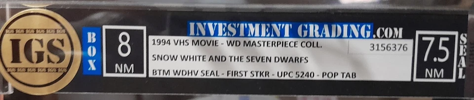 Disney's SNOW WHITE & The 7 DWARFS 1937/1994 vhs new graded IGS 8/7.5 NM BIG BOX - Image 2 of 3