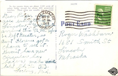 Postal de lino Apio Field Kalamazoo Michigan - Imagen 2 de 2