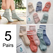 5 Pairs Women Wool Cashmere Thick Warm Soft Solid Casual Sports Winter Socks