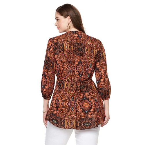 Melissa McCarthy Seven7 Printed Pintuck Blouse 535869/535871-J - Picture 4 of 8