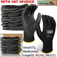 24 Pairs Black Coated Work Gloves for Builders Construction Garden Mens Safety