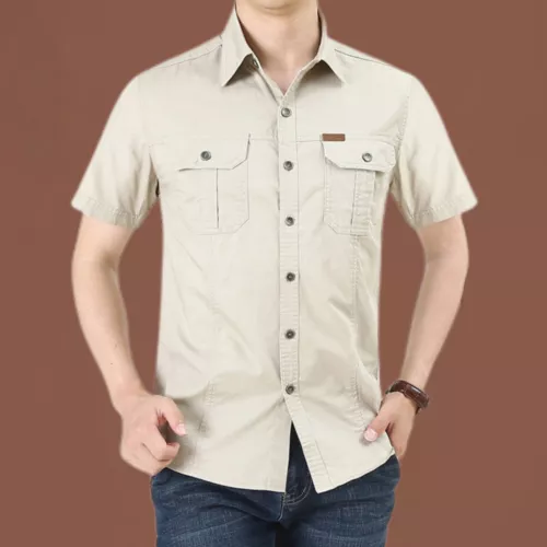 Hombres Camisas de Verano Camisas de Manga Corta Informales Camisa de Playa con Botones con Bolsillo - Imagen 17 de 54