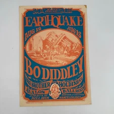 Vintage 1960s Earthquake Album by Bo Diddley Poster Avalon Ballroom Display RARE