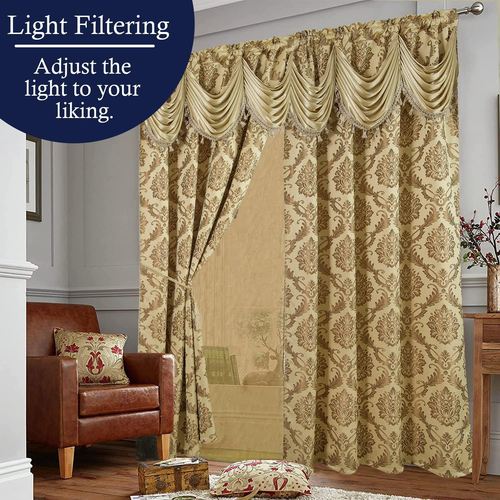 Cortinas de Ventana Jacquard para Sala de Estar con Volante Adjunto Dormitorio - Picture 3 of 8
