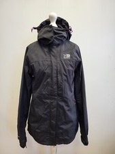 Uu637 Womens Karrimor Black Full Zip Lightweight Hooded Raincoat Jacket Uk 6