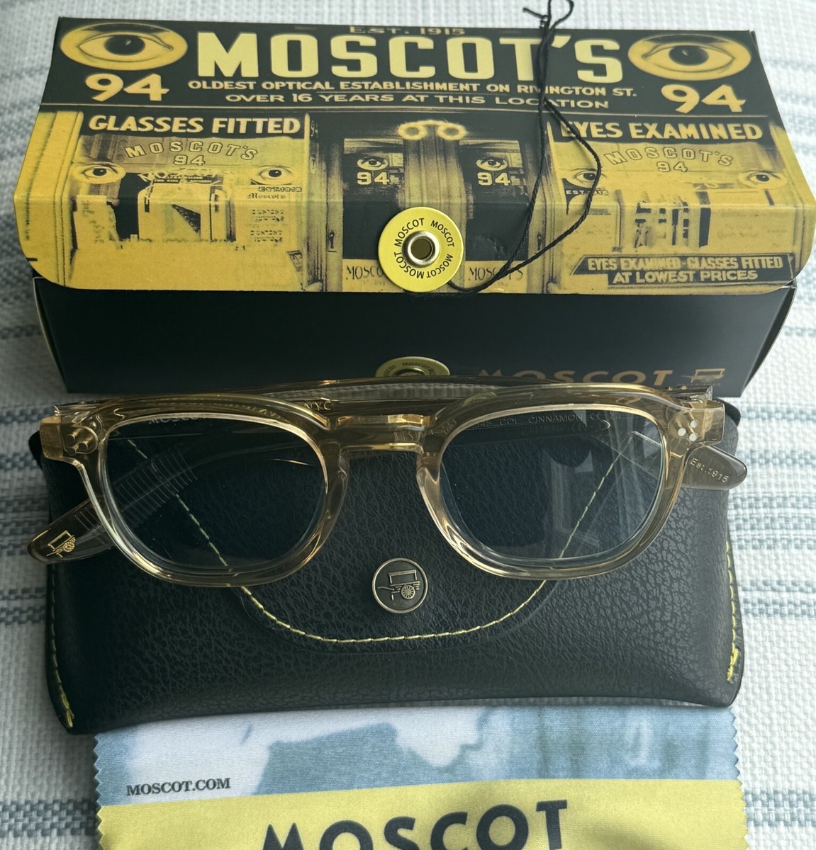 New Gift Set - Moscot Momza Cinnamon Crystal + Blue Grey Polarized