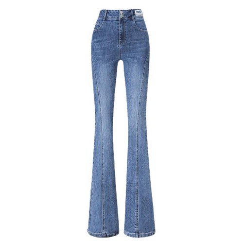 Women High Waist Jeans Bell Bottom Pants Denim Flared Trousers Button Casual Fit - Picture 7 of 8