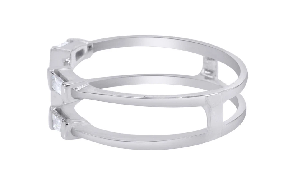 Anillo doble protector potenciador alianza de boda de diamantes naturales en plata de ley 925 Foto 2 de 4