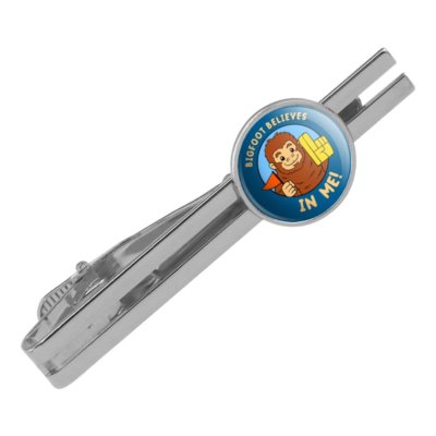 Bigfoot Believes in Me Funny Humor Round Tie Bar Clip Clasp Tack Silver