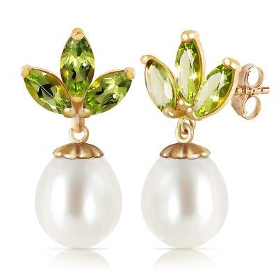14K. MASSIVER GOLD OHRHÄNGER MIT PERLEN & PERIDOTS (Gelbgold)
