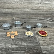 Lot Of Vintage Doll House Metal Pots Lids Baking Tray Pie Cookies Miniature 1:12