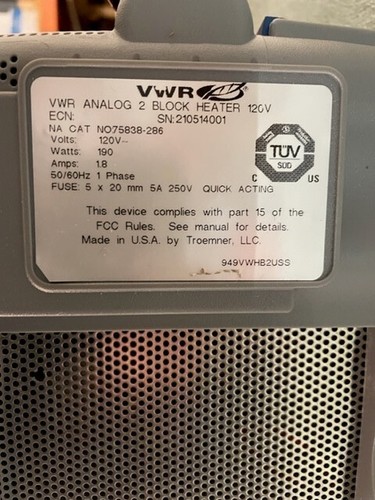 VWR Scientific 2 Block Heater 120V, Cat# 75838-286, Heatblock, Hotblock - Picture 2 of 2