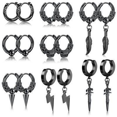 SAILIMUE 8Pairs Surgical Stainless Steel Huggie Hoop Earrings For Men Women H...