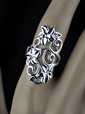 Fancy Flower Filigree Sterling Silver Ring Floral Vine with Leaves Statement