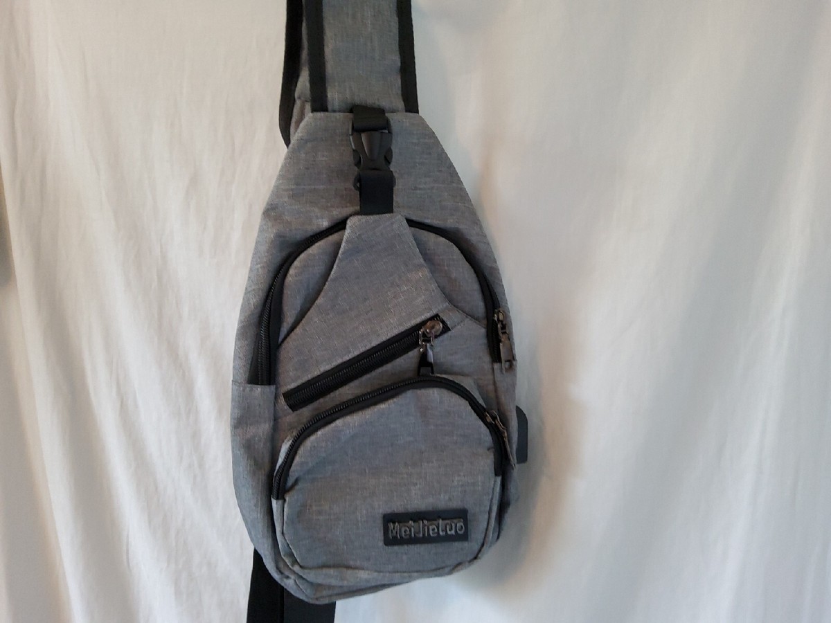 MeiJieLuo Gray Crossbody Sling Shoulder Bag Backpack with USB port