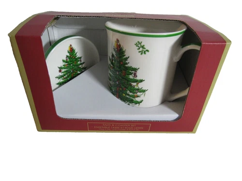 NIB Spode Christmas Tree Santa Vintage Coffee Tea Mug Cup and Saucer
