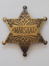 Solid Brass Marshal Star Filigree Badge Collectable Western Wild West 3" Badge