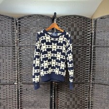 Vintage Polo Kids Sweater blue white Aztec print hand knit size 7 unisex