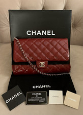 Chanel CC Classic Quilted Patent Leather Flap Shoulder Bag Clutch, Dark Red, EUC