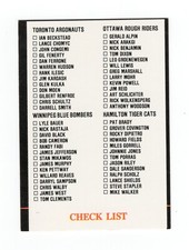 1988 Jogo CFL Checklist Card Unmarked Regional Issue Short Print